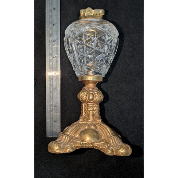 Vintage Brass Cut Glass Table Lighter with Ornate brass Base - Picture 11 of 12